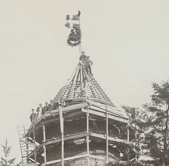 Præstø vandtårnunder opførels med rejsegilde 1911
